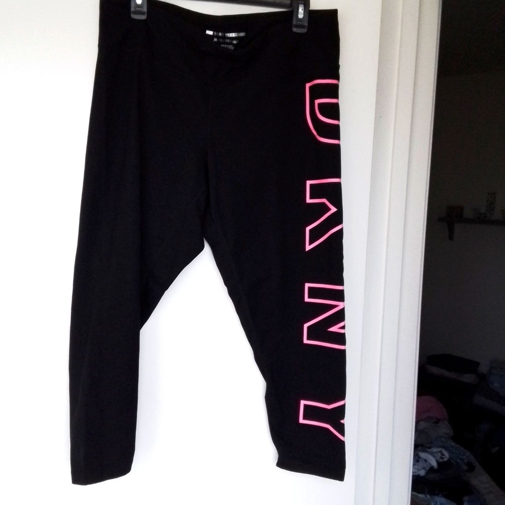 DKNY Sport Black leggings w/ HOT pink logo, Plus size 2X